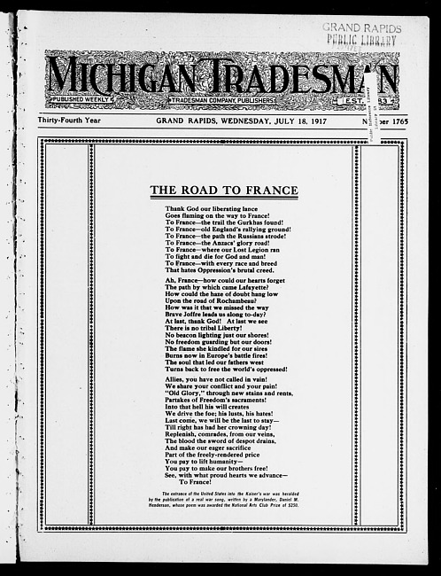 Michigan tradesman. Vol. 34 no. 1765 (1917 July 18)