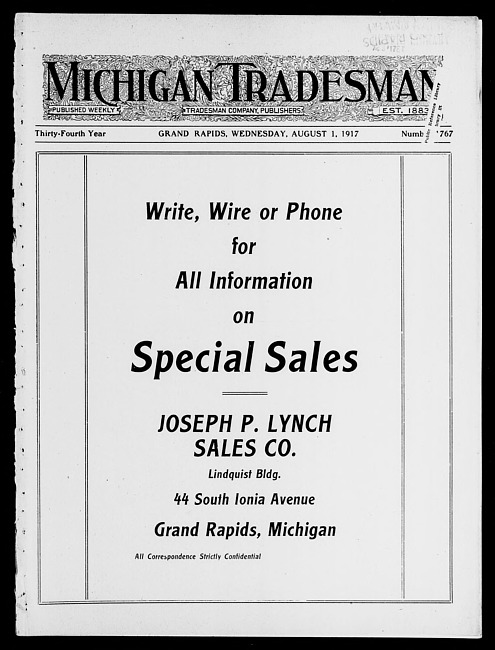Michigan tradesman. Vol. 34 no. 1767 (1917 August 1)