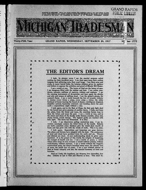 Michigan tradesman. Vol. 35 no. 1775 (1917 September 26)