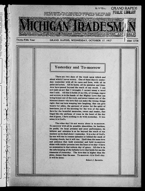 Michigan tradesman. Vol. 35 no. 1778 (1917 October 17)