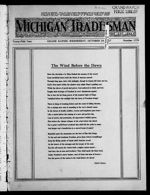 Michigan tradesman. Vol. 35 no. 1779 (1917 October 24)