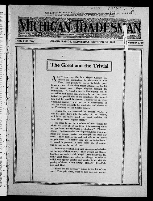 Michigan tradesman. Vol. 35 no. 1780 (1917 October 31)