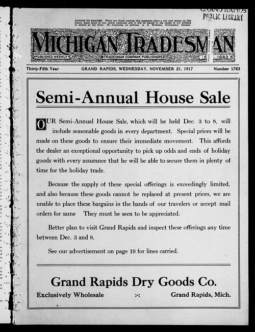 Michigan tradesman. Vol. 35 no. 1783 (1917 November 21)