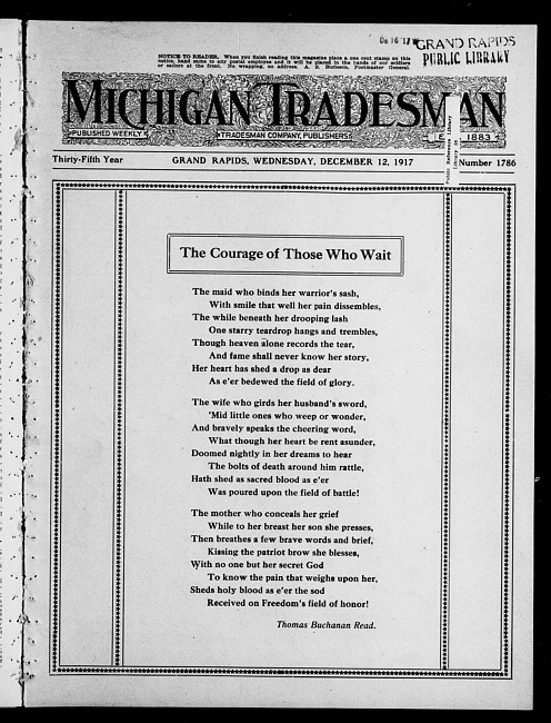 Michigan tradesman. Vol. 35 no. 1786 (1917 December 12)