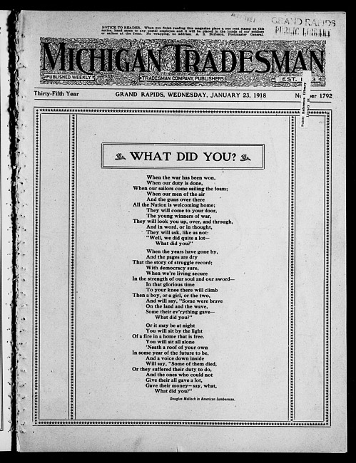 Michigan tradesman. Vol. 35 no. 1792 (1918 January 23)