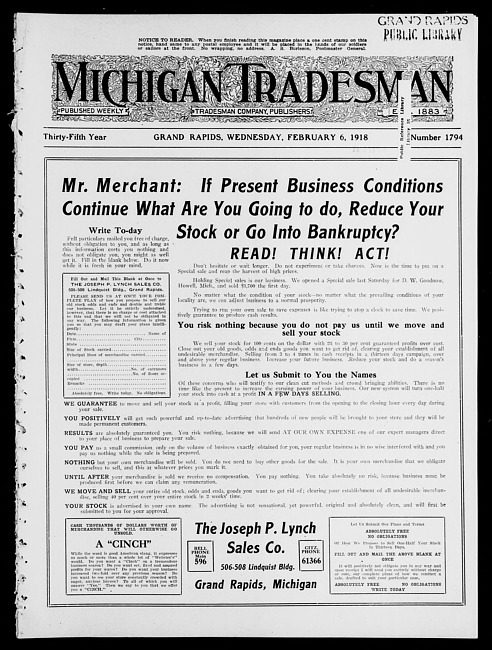 Michigan tradesman. Vol. 35 no. 1794 (1918 February 6)