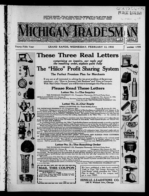 Michigan tradesman. Vol. 35 no. 1795 (1918 February 13)