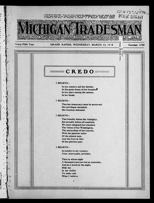 Michigan tradesman. Vol. 35 no. 1799 (1918 March 13)