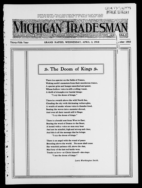 Michigan tradesman. Vol. 35 no. 1802 (1918 April 3)