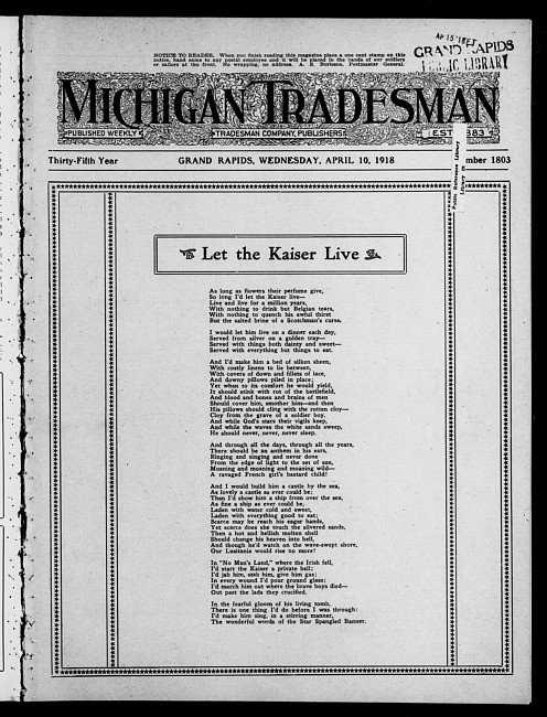 Michigan tradesman. Vol. 35 no. 1803 (1918 April 10)