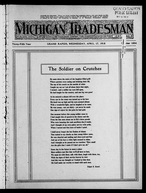 Michigan tradesman. Vol. 35 no. 1804 (1918 April 17)