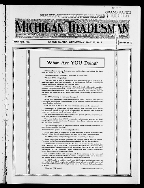 Michigan tradesman. Vol. 35 no. 1810 (1918 May 29)