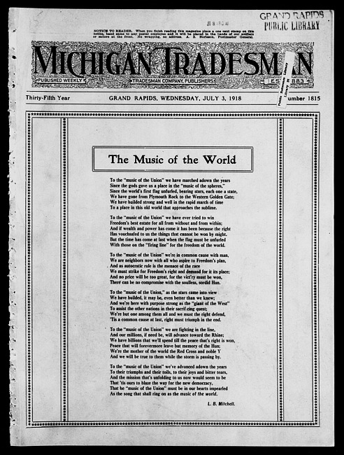 Michigan tradesman. Vol. 35 no. 1815 (1918 July 3)