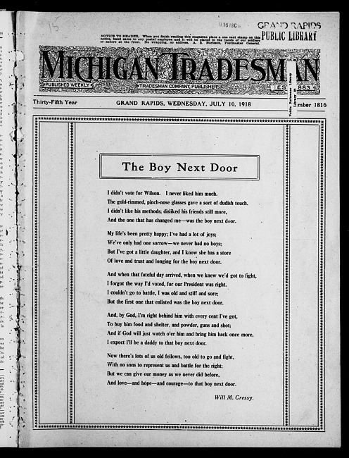 Michigan tradesman. Vol. 35 no. 1816 (1918 July 10)