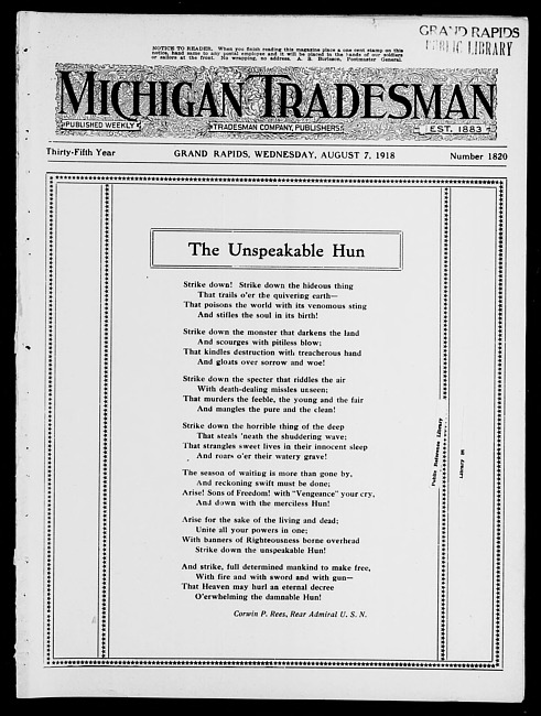 Michigan tradesman. Vol. 35 no. 1820 (1918 August 7)