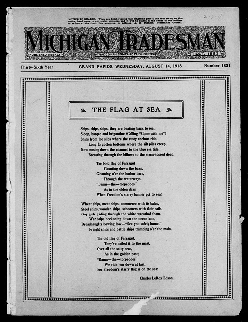 Michigan tradesman. Vol. 36 no. 1821 (1918 August 14)