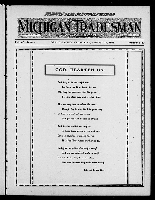 Michigan tradesman. Vol. 36 no. 1822 (1918 August 21)
