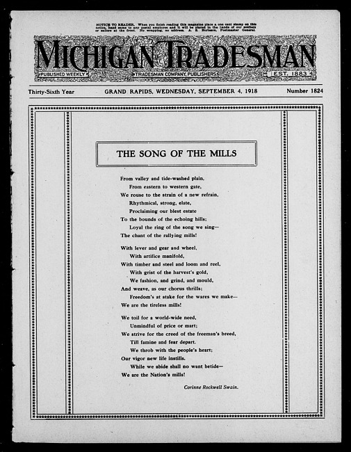 Michigan tradesman. Vol. 36 no. 1824 (1918 September 4)