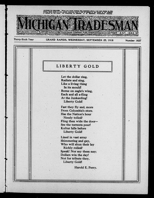 Michigan tradesman. Vol. 36 no. 1827 (1918 September 25)