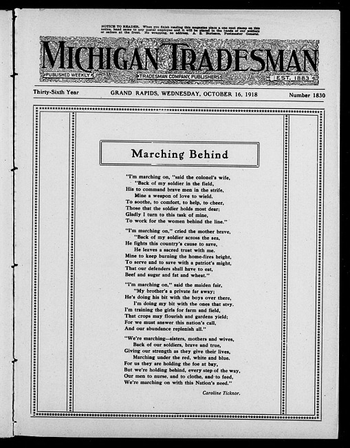 Michigan tradesman. Vol. 36 no. 1830 (1918 October 16)