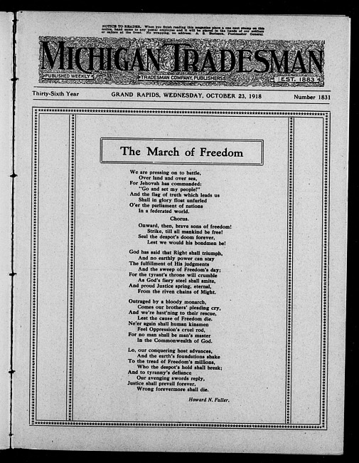 Michigan tradesman. Vol. 36 no. 1831 (1918 October 23)