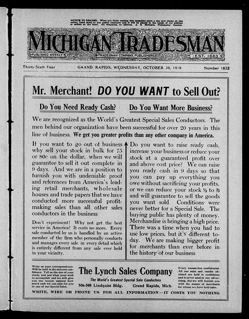 Michigan tradesman. Vol. 36 no. 1832 (1918 October 30)