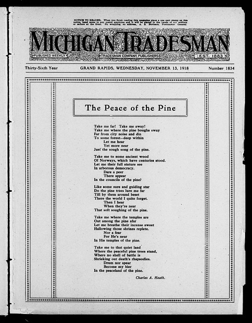 Michigan tradesman. Vol. 36 no. 1834 (1918 November 13)