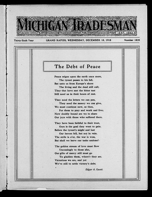 Michigan tradesman. Vol. 36 no. 1839 (1918 December 18)