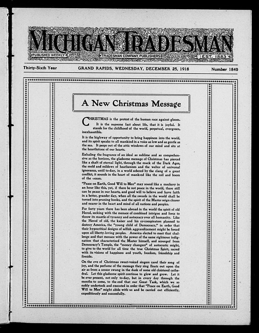 Michigan tradesman. Vol. 36 no. 1840 (1918 December 25)