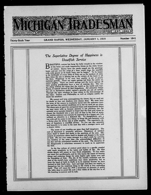 Michigan tradesman. Vol. 36 no. 1841 (1919 January 1)