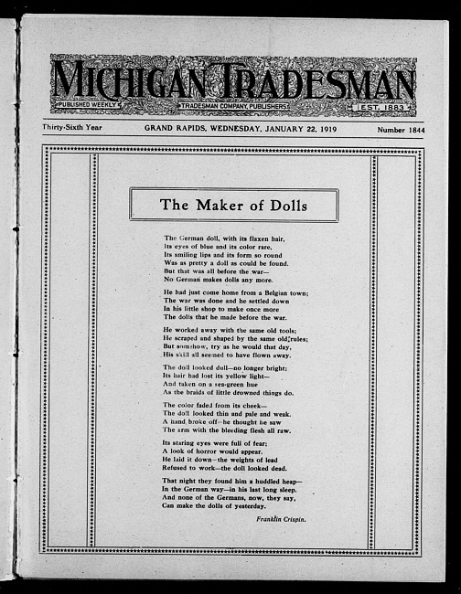 Michigan tradesman. Vol. 36 no. 1844 (1919 January 22)