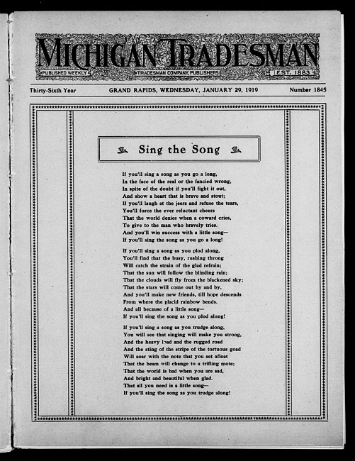 Michigan tradesman. Vol. 36 no. 1845 (1919 January 29)