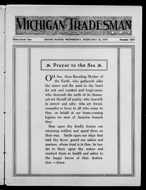 Michigan tradesman. Vol. 36 no. 1847 (1919 February 12)