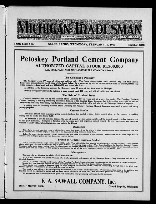 Michigan tradesman. Vol. 36 no. 1848 (1919 February 19)
