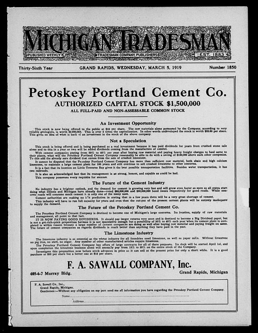 Michigan tradesman. Vol. 36 no. 1850 (1919 March 5)