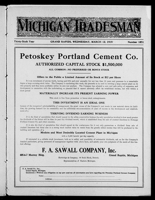 Michigan tradesman. Vol. 36 no. 1851 (1919 March 12)