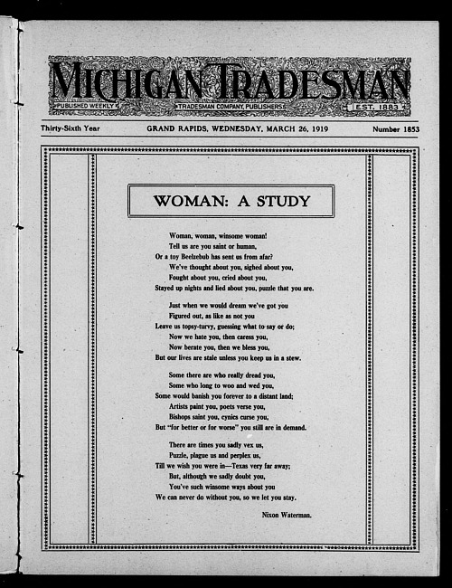 Michigan tradesman. Vol. 36 no. 1853 (1919 March 26)