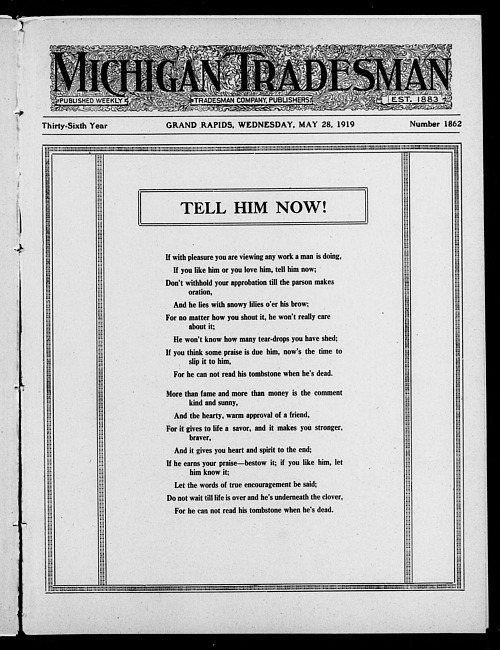 Michigan tradesman. Vol. 36 no. 1862 (1919 May 28)