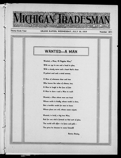 Michigan tradesman. Vol. 36 no. 1871 (1919 July 30)