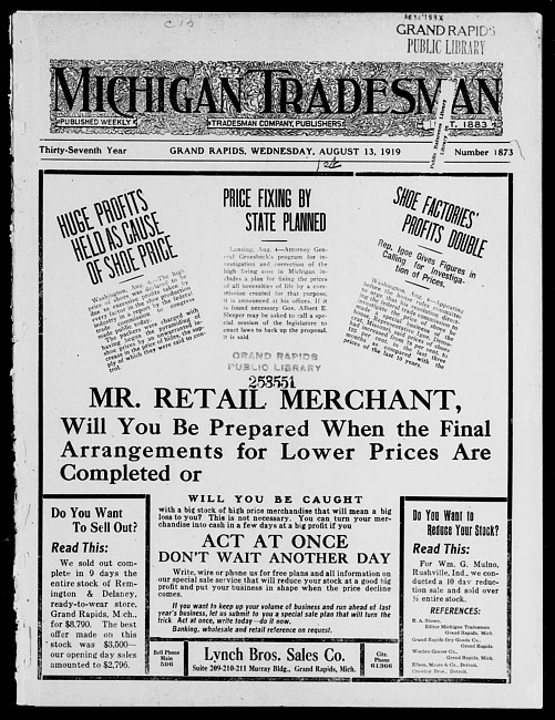 Michigan tradesman. Vol. 37 no. 1873 (1919 August 13)