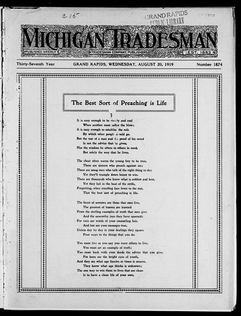 Michigan tradesman. Vol. 37 no. 1874 (1919 August 20)