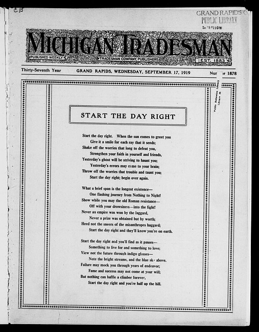 Michigan tradesman. Vol. 37 no. 1878 (1919 September 17)
