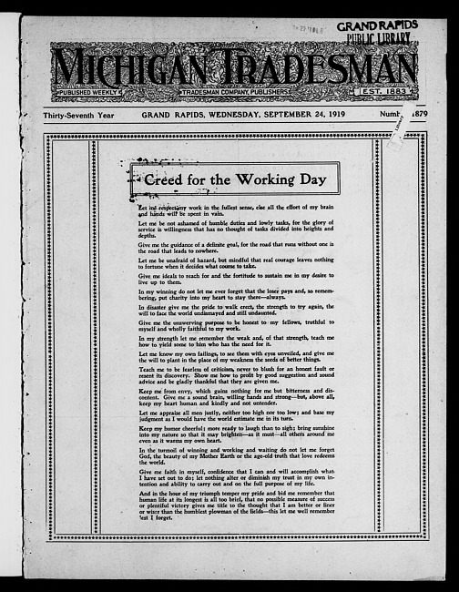 Michigan tradesman. Vol. 37 no. 1879 (1919 September 24)