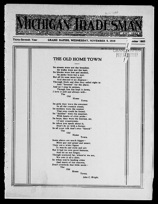 Michigan tradesman. Vol. 37 no. 1885 (1919 November 5)