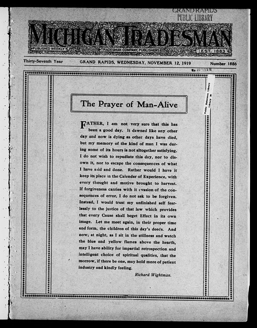 Michigan tradesman. Vol. 37 no. 1886 (1919 November 12)