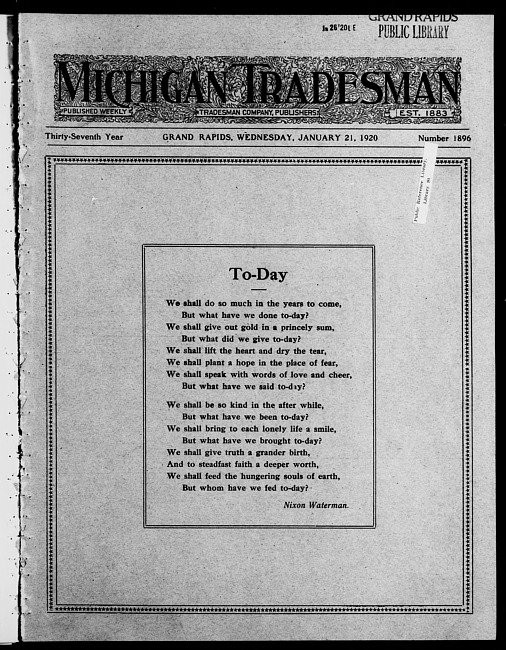 Michigan tradesman. Vol. 37 no. 1896 (1920 January 21)