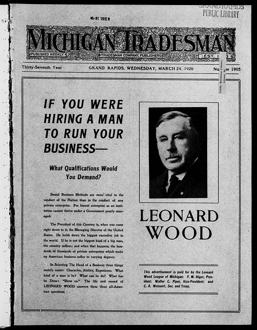 Michigan tradesman. Vol. 37 no. 1905 (1920 March 24)