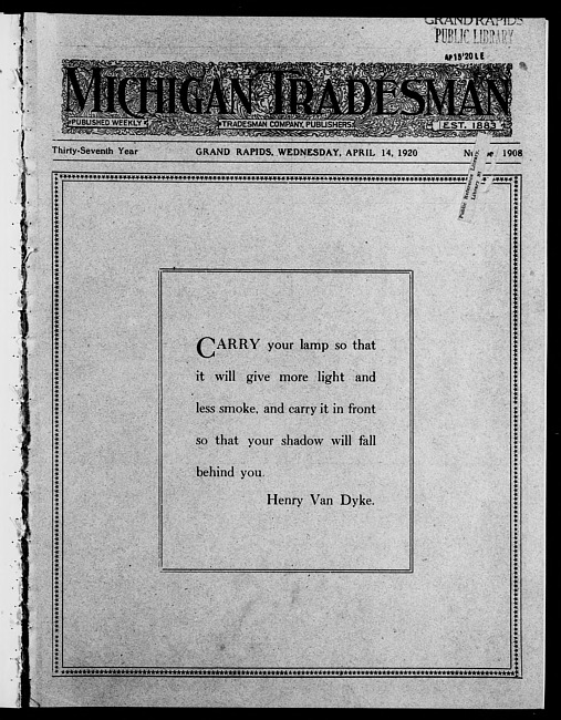 Michigan tradesman. Vol. 37 no. 1908 (1920 April 14)