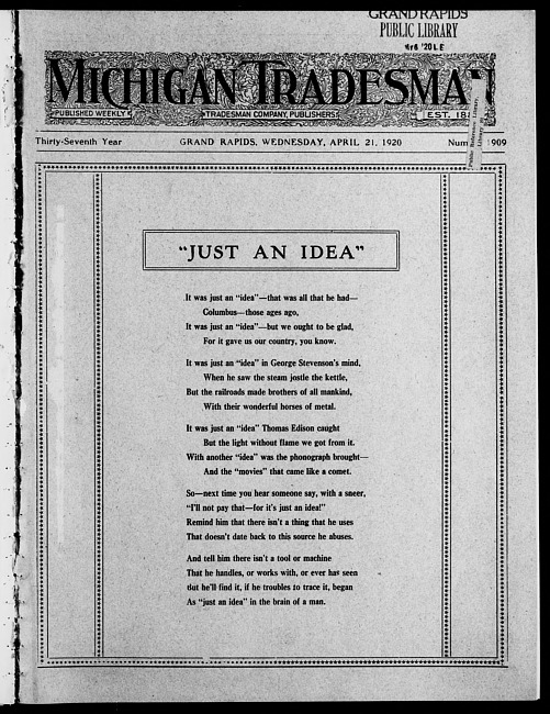 Michigan tradesman. Vol. 37 no. 1909 (1920 April 21)