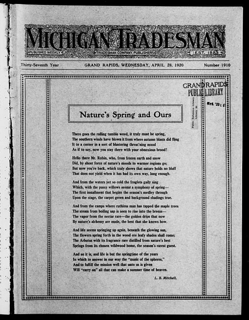 Michigan tradesman. Vol. 37 no. 1910 (1920 April 28)